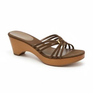 Ralph Lauren Tan Strappy SuedeWedge Sandals with Wood Heel